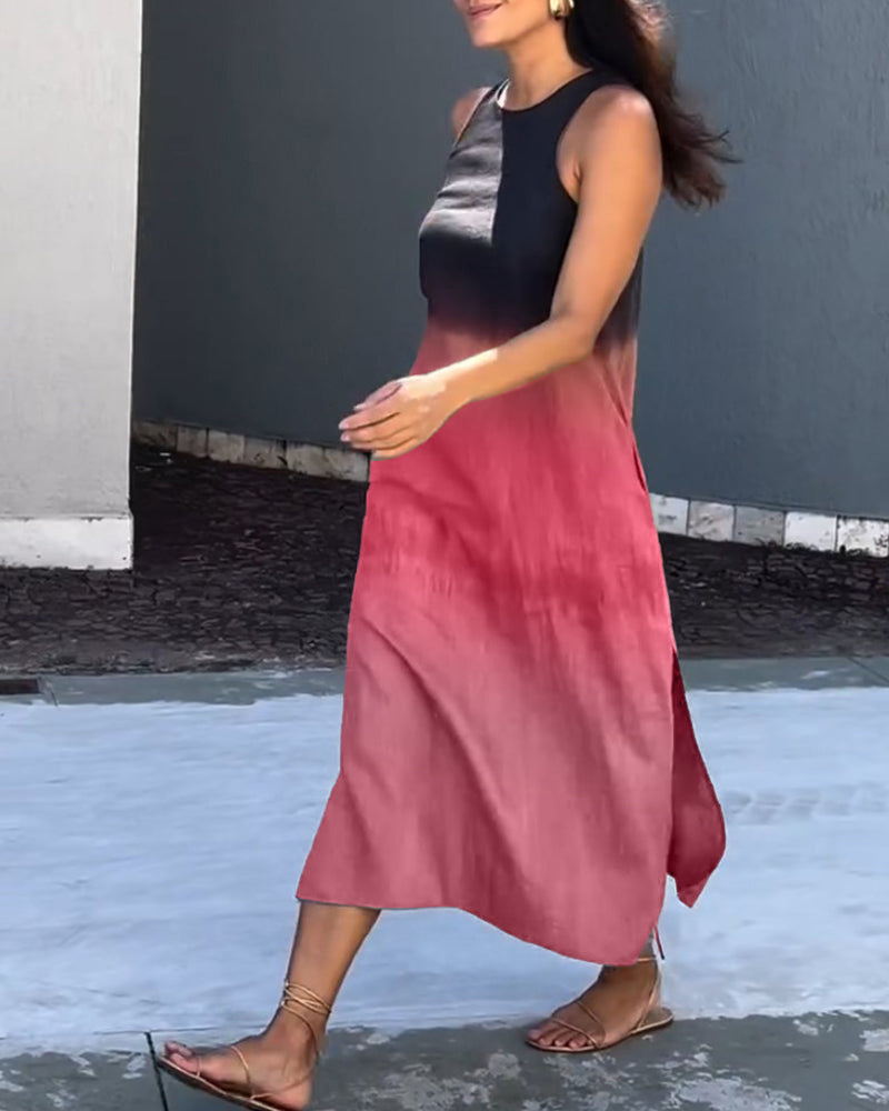 Ärmelloses Gradient-Rundhalsa Kleid