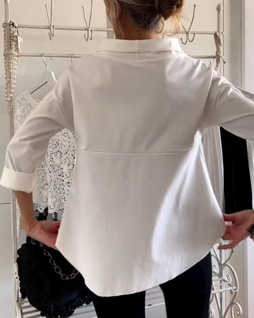 Emily Casual top with wide lapels and half turtleneck