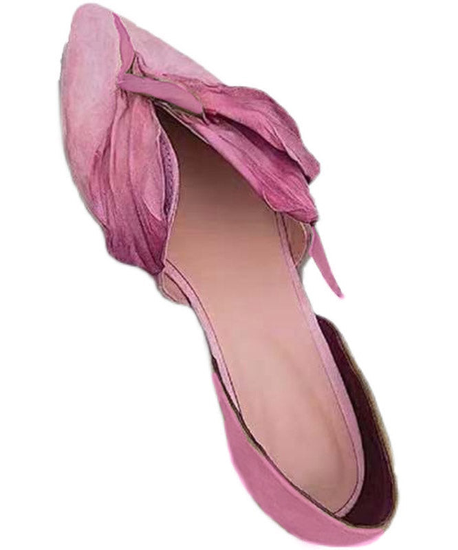 Handmade pink satin floral pointy toe ballerina flats