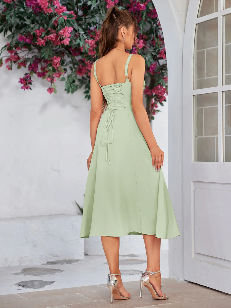 Gerüschtes Bustierkleid mit Schlitz und Trägern