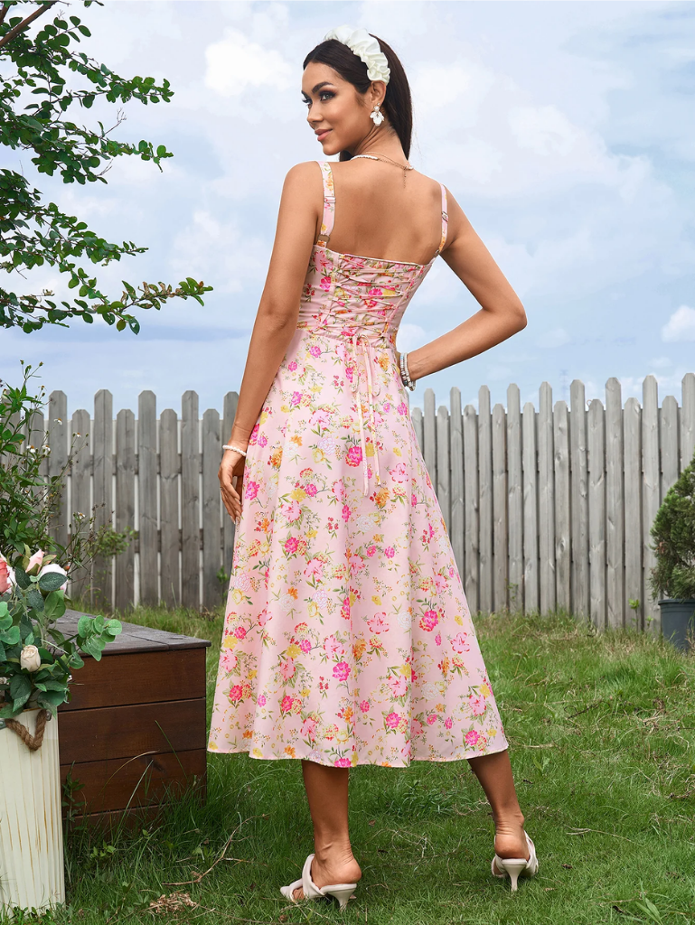 Gerüschtes Bustierkleid mit Schlitz und Trägern