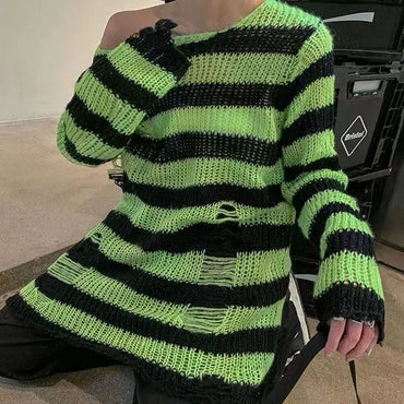 Striped oversize knitting sweater for women