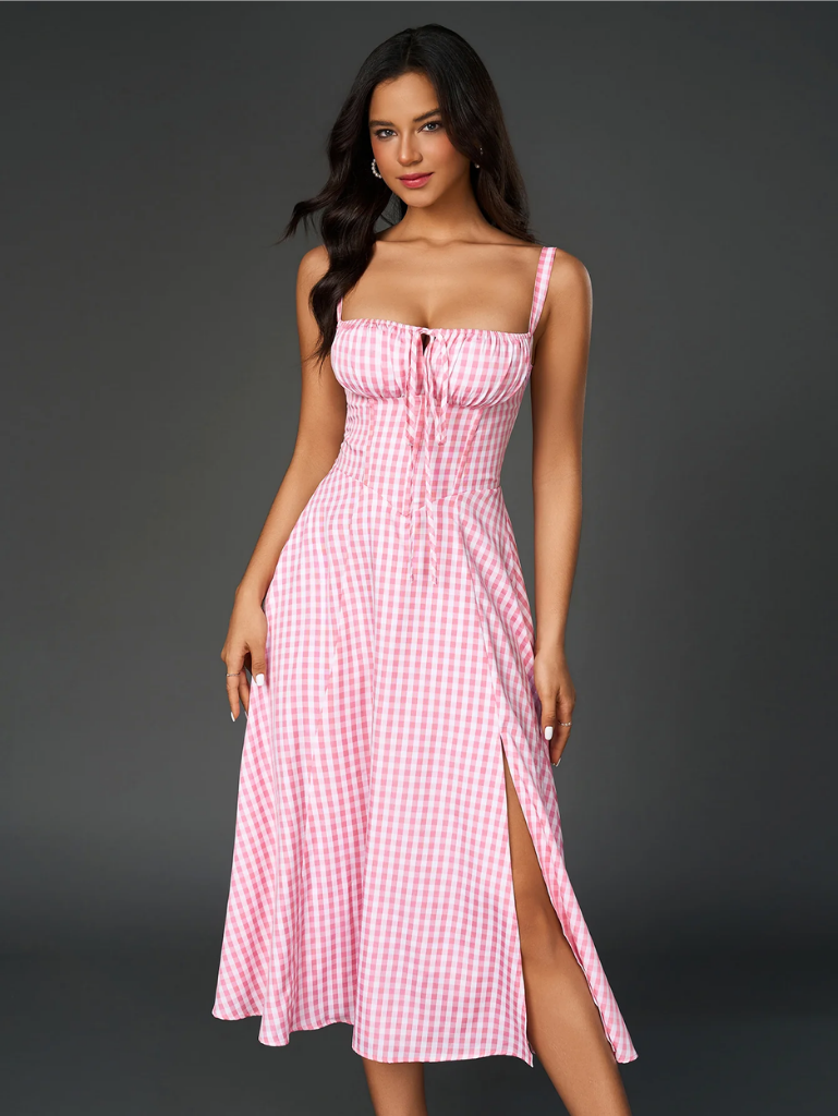 Gerüschtes Bustierkleid mit Schlitz und Trägern
