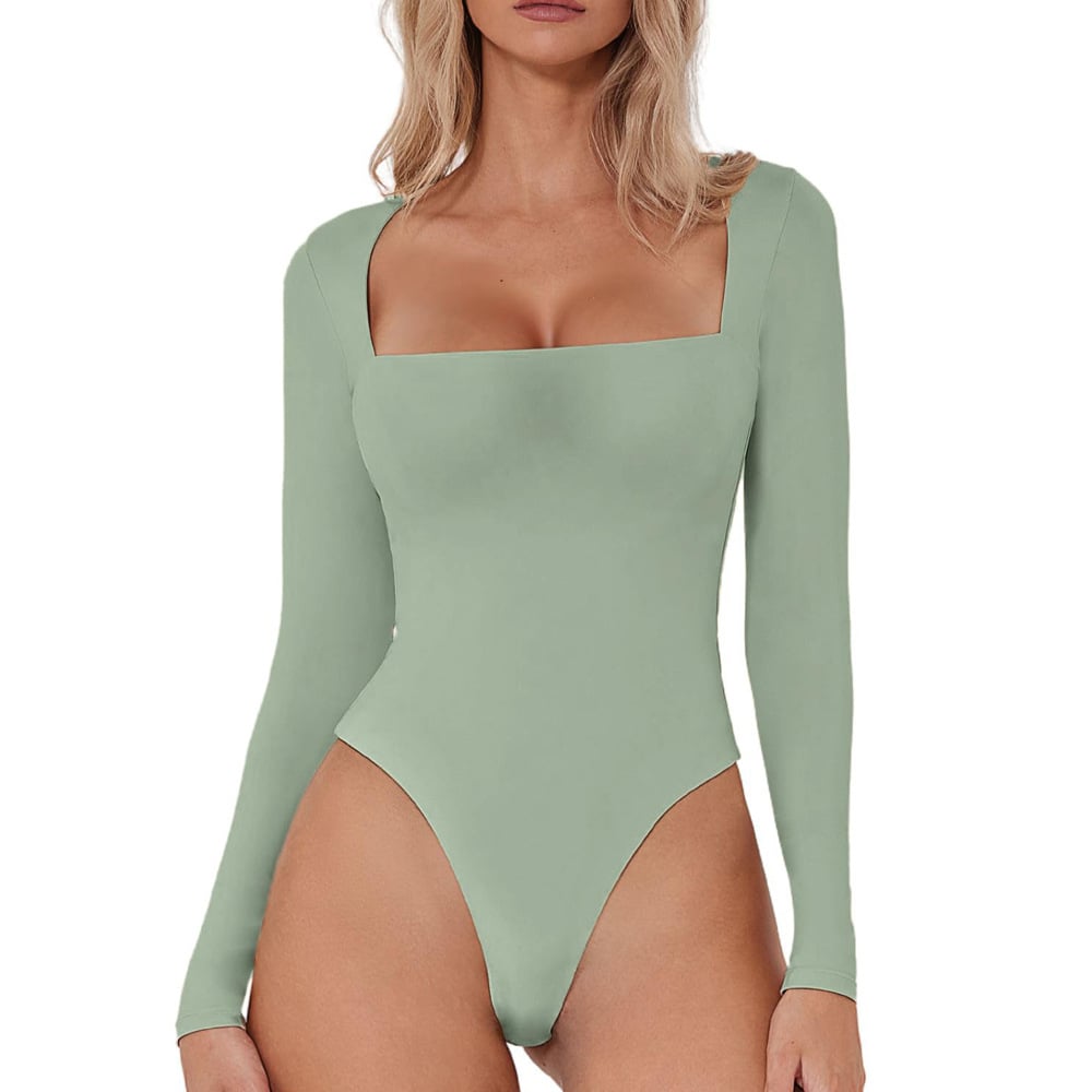 luxuriöser bodysuit mit quadratischem Ausschnitt und langen Ärmeln