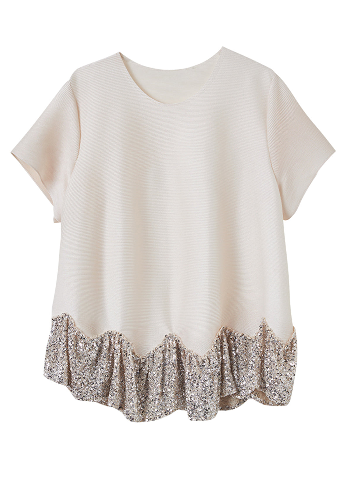 Boho Short Sleeve Apricot O-Neck Sequin Patchwork