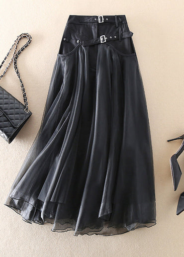 French Gray Fashion Patches Tulle Skirts Spring