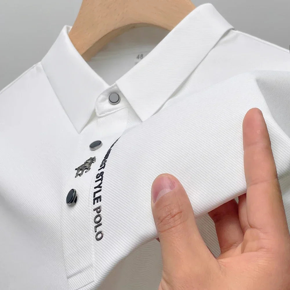AeroCool Polo Ice Silk Embroidery Summer Polo Shirt with Collar Elasticity T-Shirt Short Sleeve