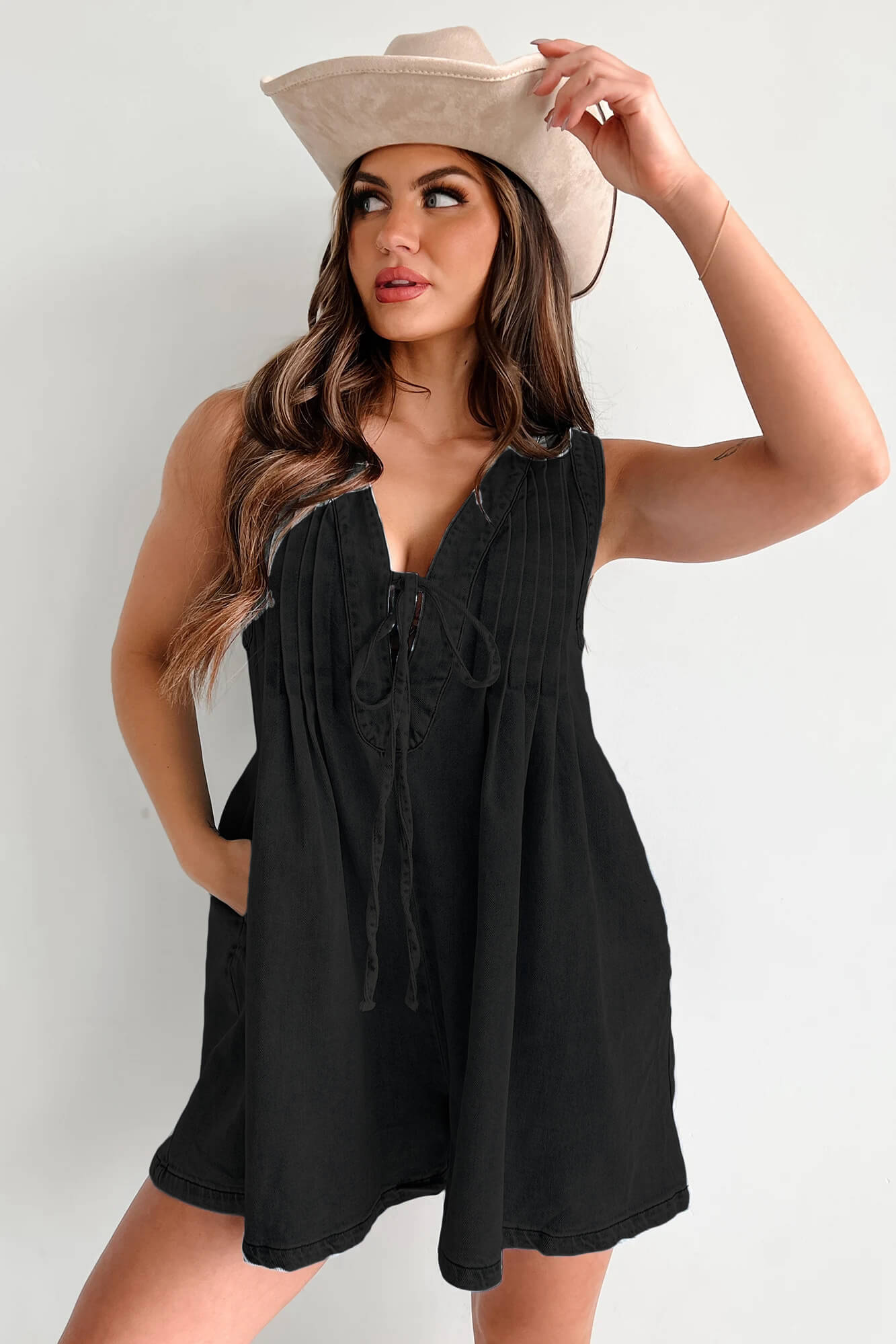 Abbey | Airy denim overalls with bow closure