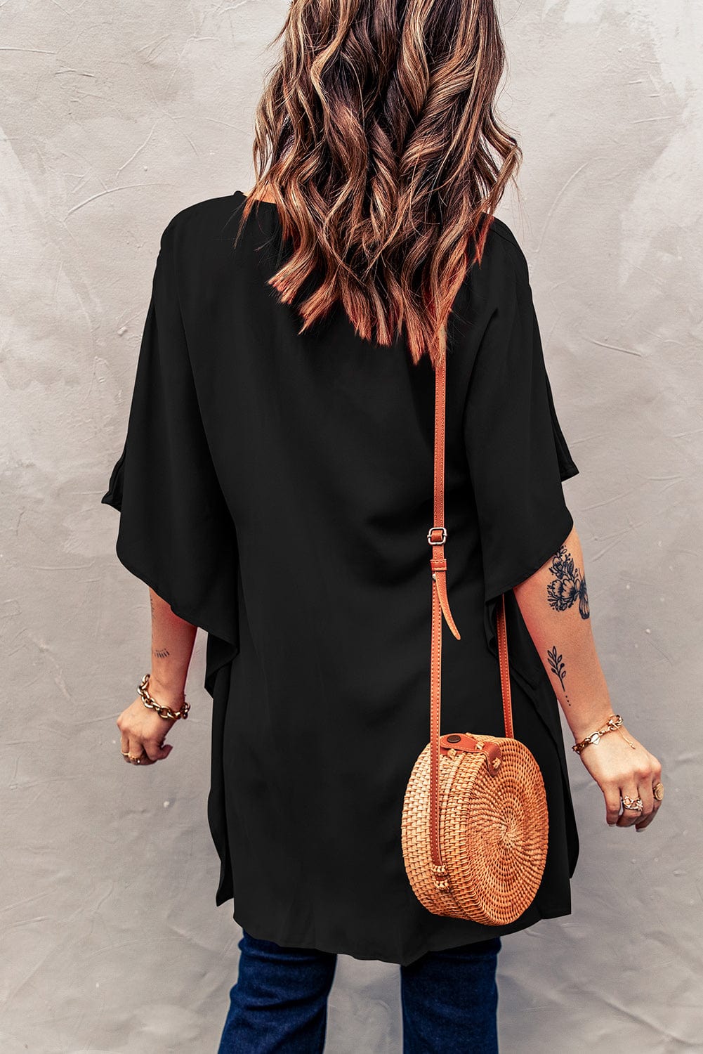 Lässige V-Ausschnitt Kurzarm Chiffon-Bluse