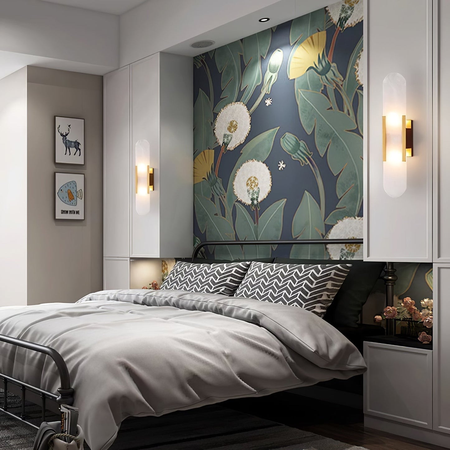 Sorenis — Verlängerte Alabaster-Wandlampe mit klassischem Metalldesign