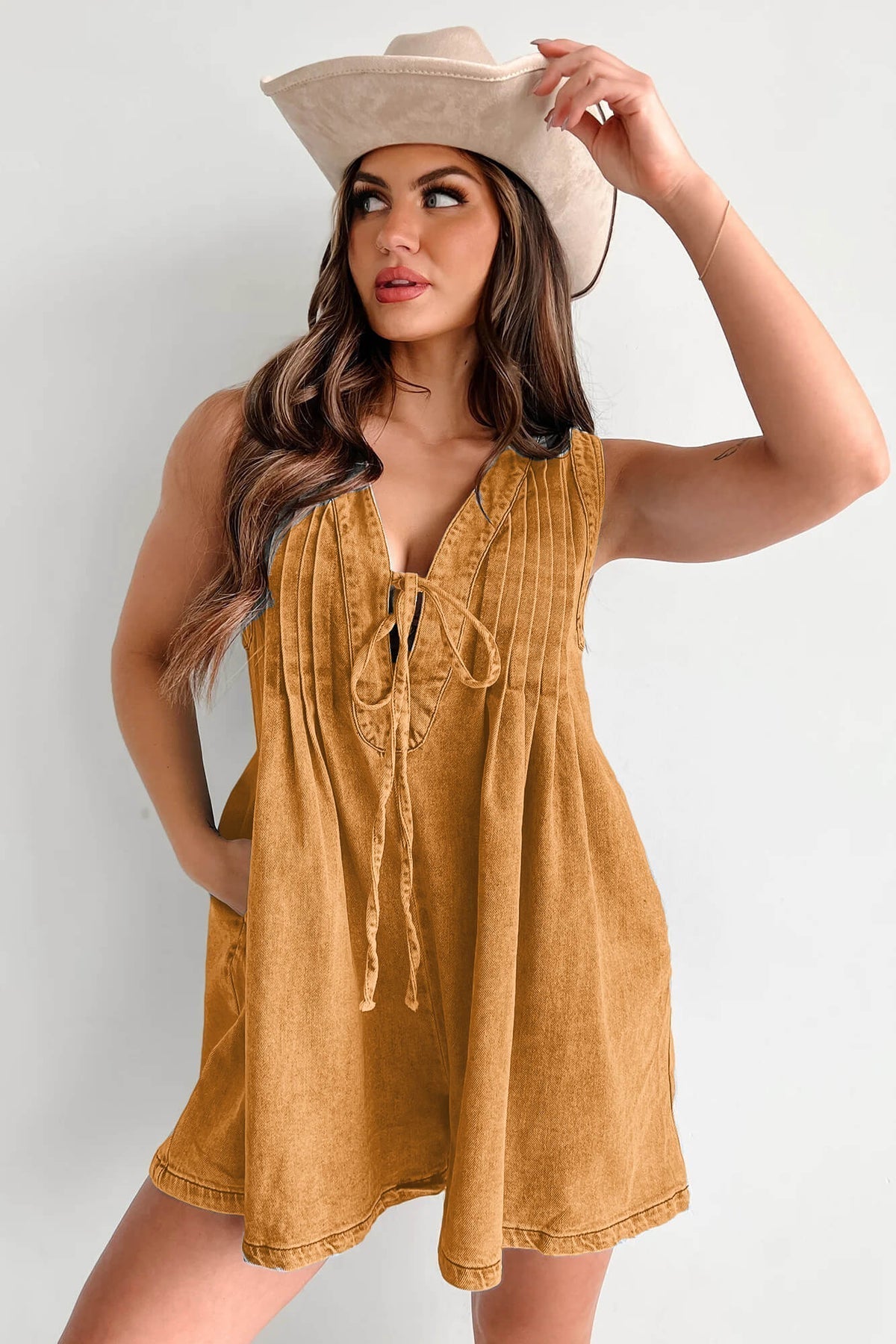 Abbey | Airy denim overalls with bow closure