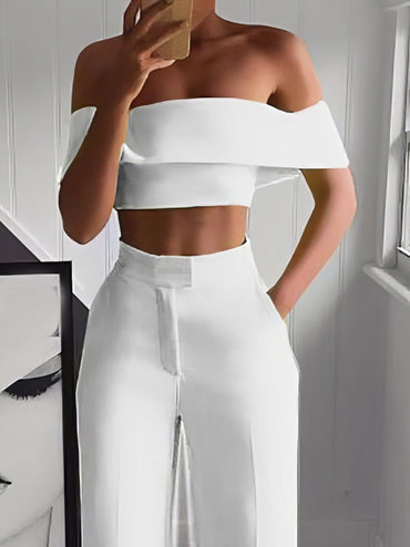 One-piece crop top & mop design pants suit