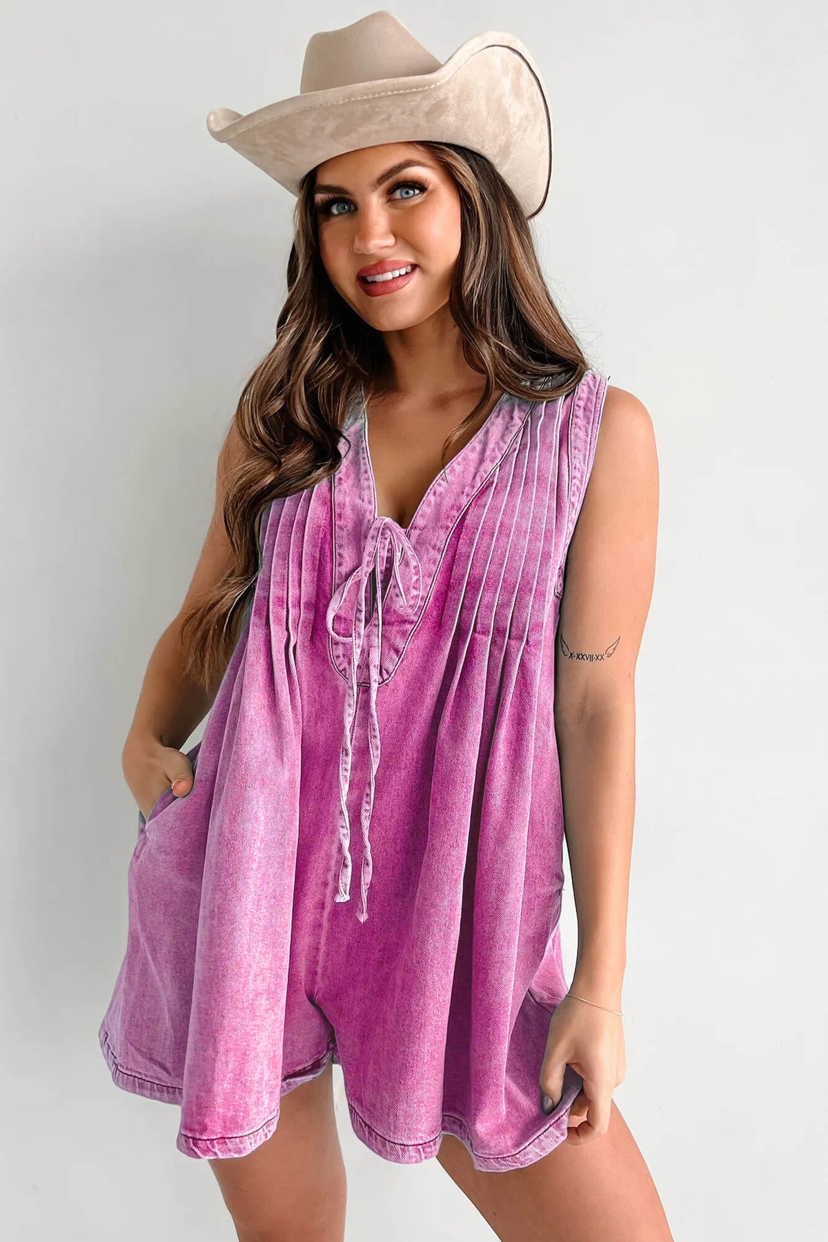 Abbey | Airy denim overalls with bow closure