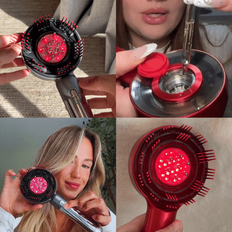 Vibrating hairbrush with scalp care oil
