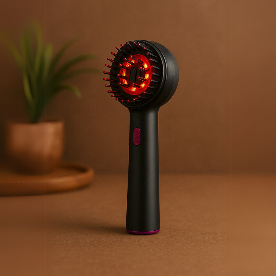 Vibrating hairbrush with scalp care oil