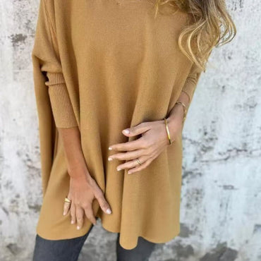 Women's long-sleeved knitted loose V-neck top