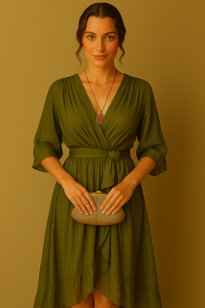 Sofie | Silk mousseline dress with V-neck 