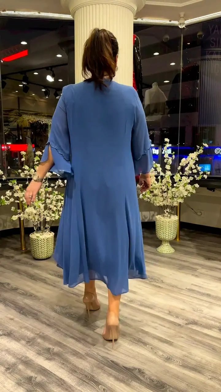Damen Chiffon einfarbig lockeres Kleid