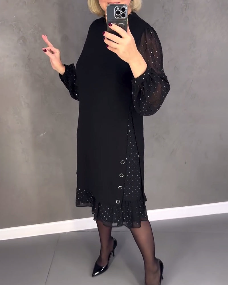 Langärmliges Punktmusterkleid