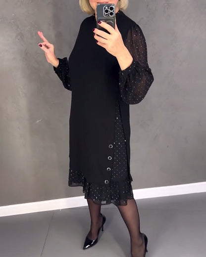 Langärmliges Punktmusterkleid