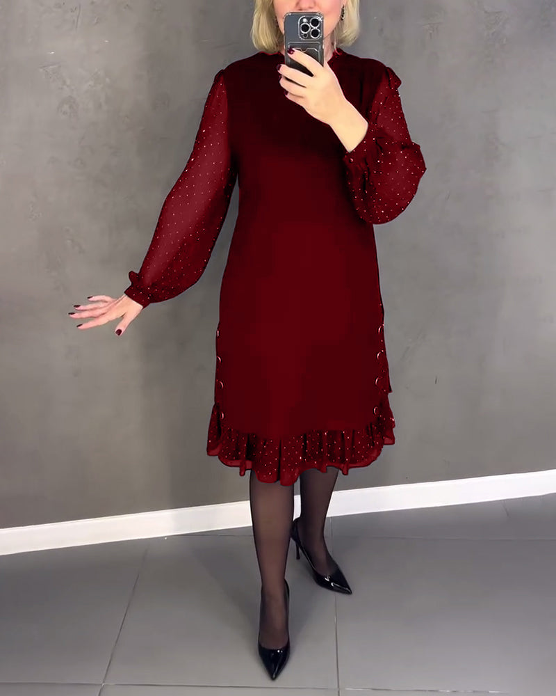 Langärmliges Punktmusterkleid