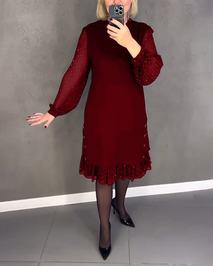 Langärmliges Punktmusterkleid