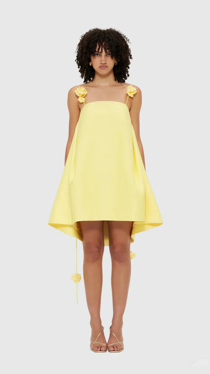 Verspielt und schmeichelhafte Silhouette 3D Rosen Drapierung Träger A-Linie Mini Kleid