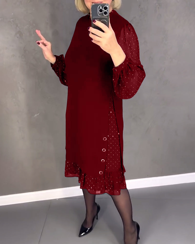 Langärmliges Punktmusterkleid
