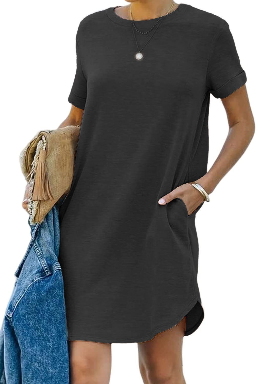 lisa - Lässiges kurzärmliges T-Shirt-Kleid mit Taschen