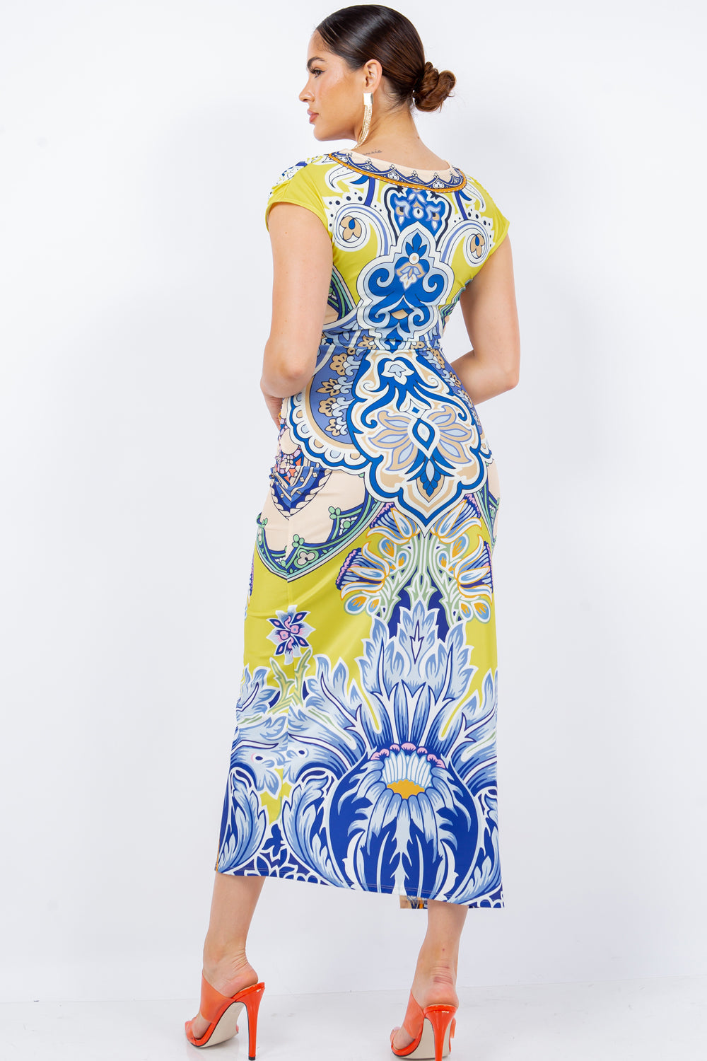 V-Ausschnitt Wickelstil Midi-Kleid