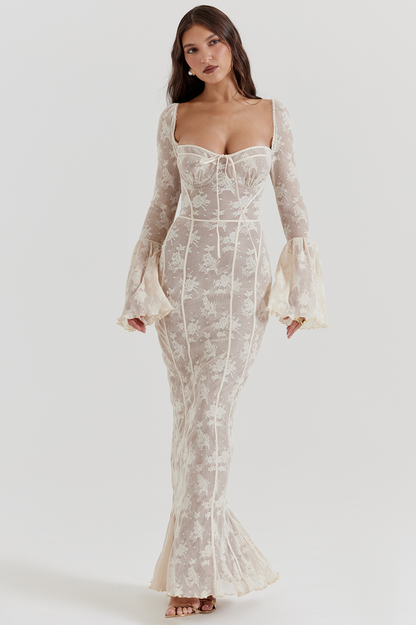 Delilah | Vintage Creme Spitze Maxi-Kleid