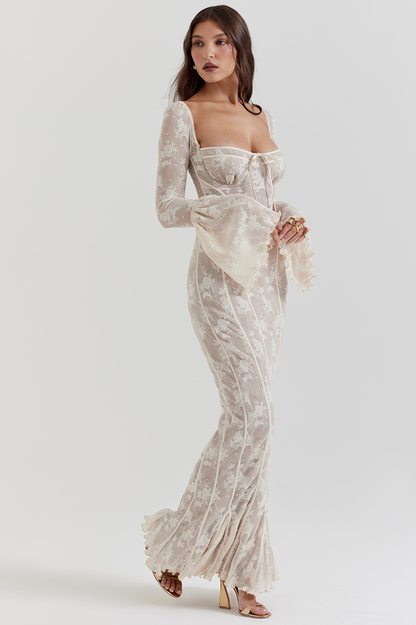 Delilah | Vintage Creme Spitze Maxi-Kleid