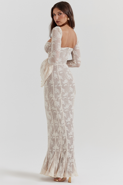 Delilah | Vintage Creme Spitze Maxi-Kleid