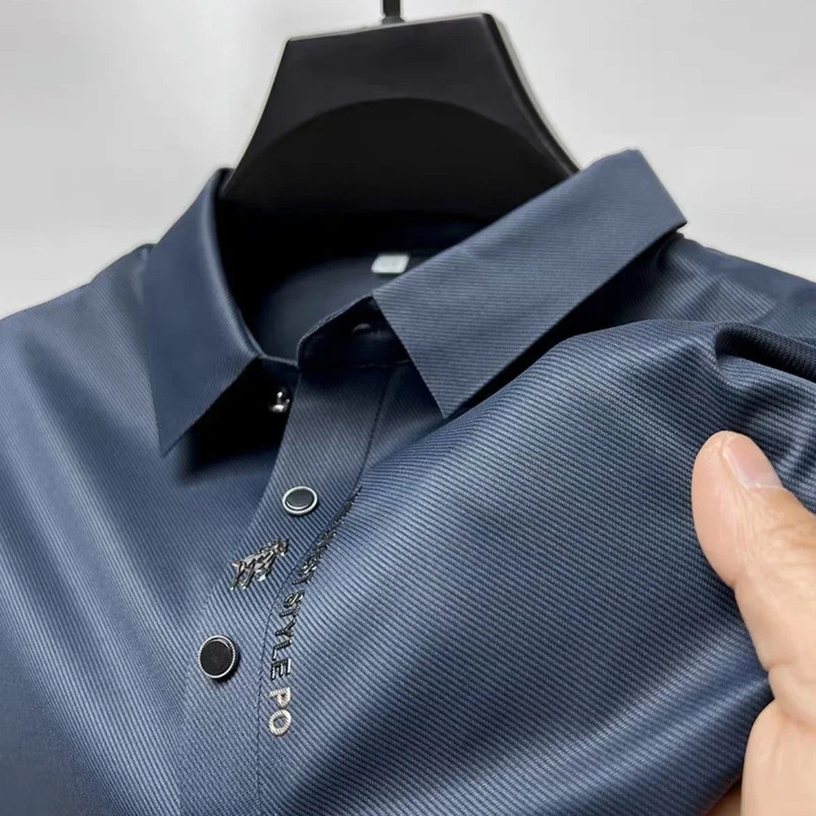 AeroCool Polo Eisseide Stickerei Sommer Polohemd mit Kragen Elastizität T-Shirt Kurzarm