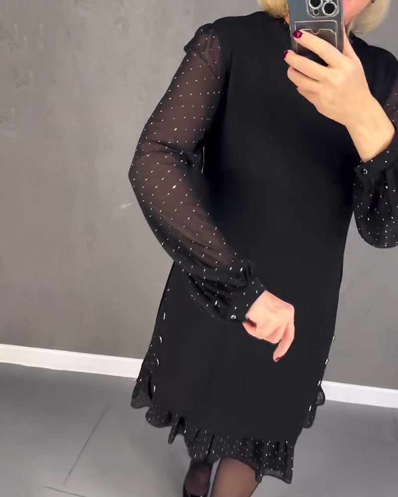 Langärmliges Punktmusterkleid