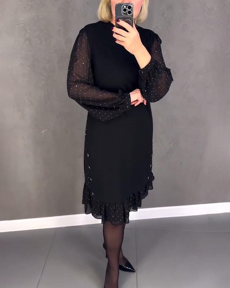 Langärmliges Punktmusterkleid