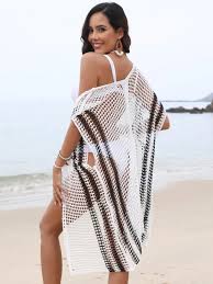 Boho White High Neck Beach Bikini Knit Cover-Up