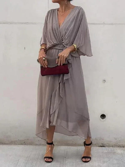 Sofie | Silk mousseline dress with V-neck 