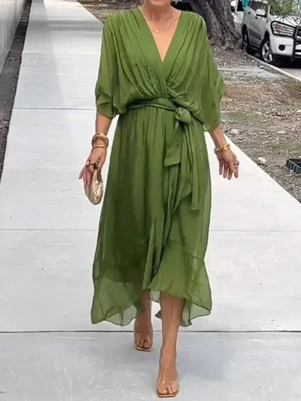 Sofie | Silk mousseline dress with V-neck 