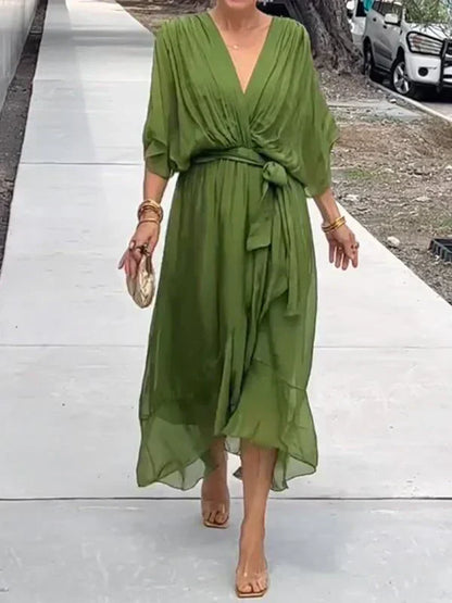Sofie | Silk mousseline dress with V-neck 