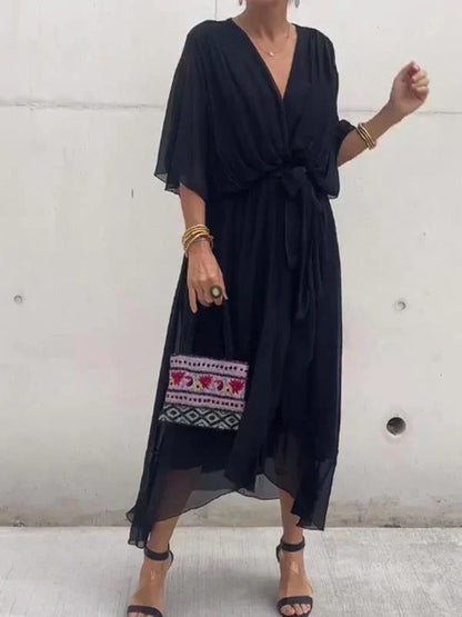 Sofie | Silk mousseline dress with V-neck 