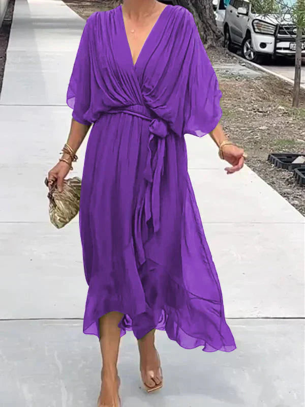 Sofie | Silk mousseline dress with V-neck 