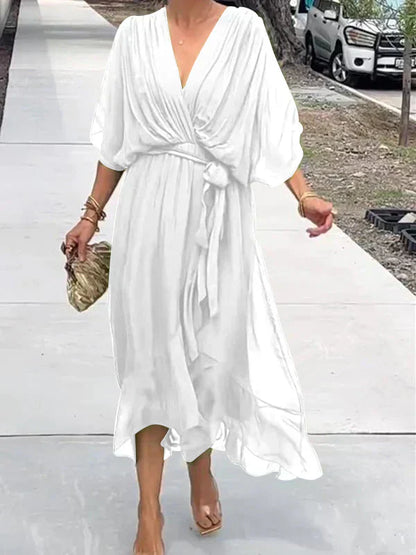 Sofie | Silk mousseline dress with V-neck 