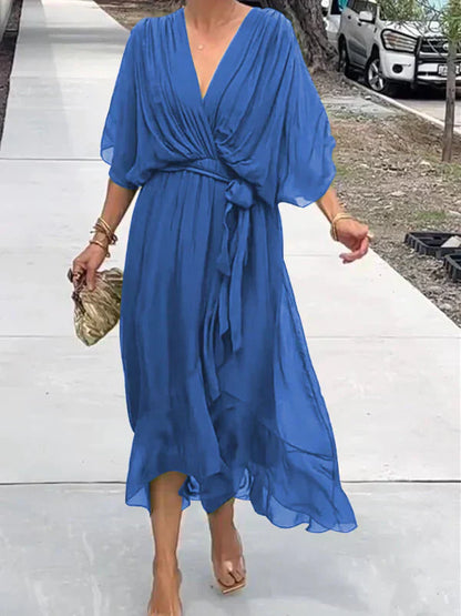 Sofie | Silk mousseline dress with V-neck 