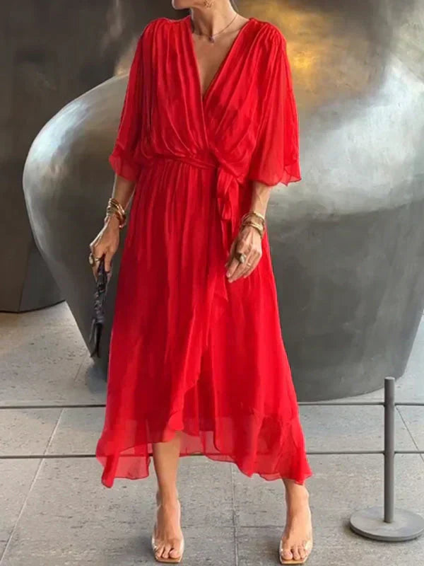 Sofie | Silk mousseline dress with V-neck 