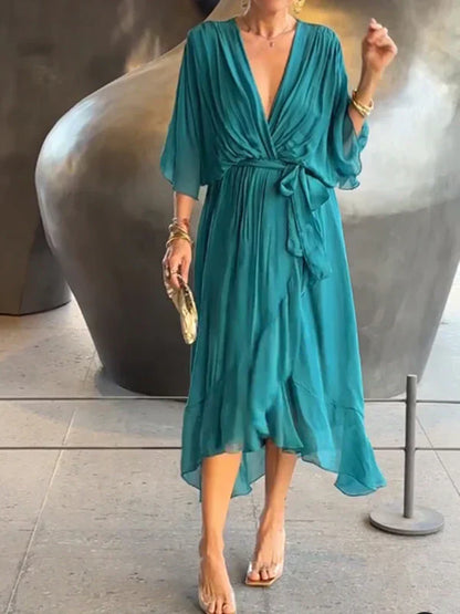 Sofie | Silk mousseline dress with V-neck 