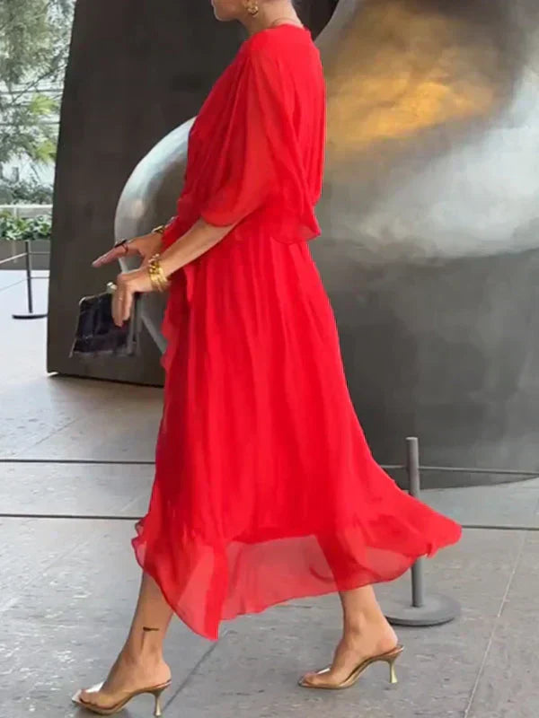 Sofie | Silk mousseline dress with V-neck 