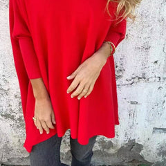 Women's long-sleeved knitted loose V-neck top
